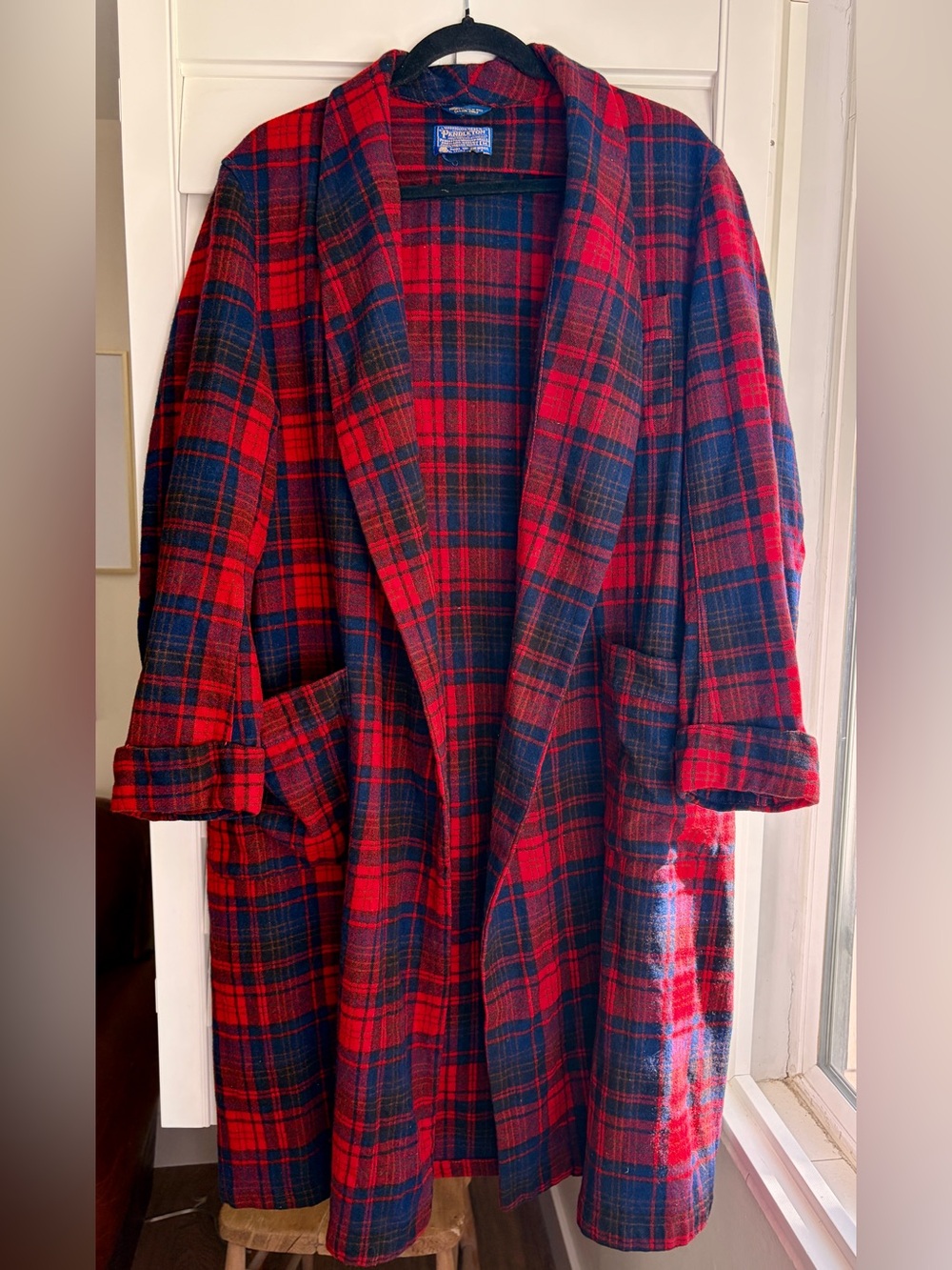 Vintage Pendleton Red & Navy Plaid Wool Robe